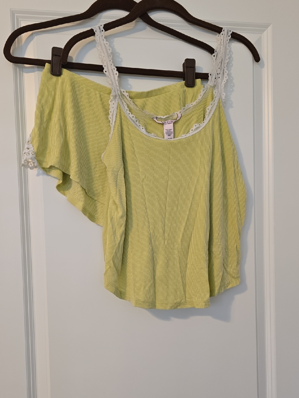 Victoria's Secret Light Yellow-Lime Lace-Trim Tank Top And Shortie Set Size XS